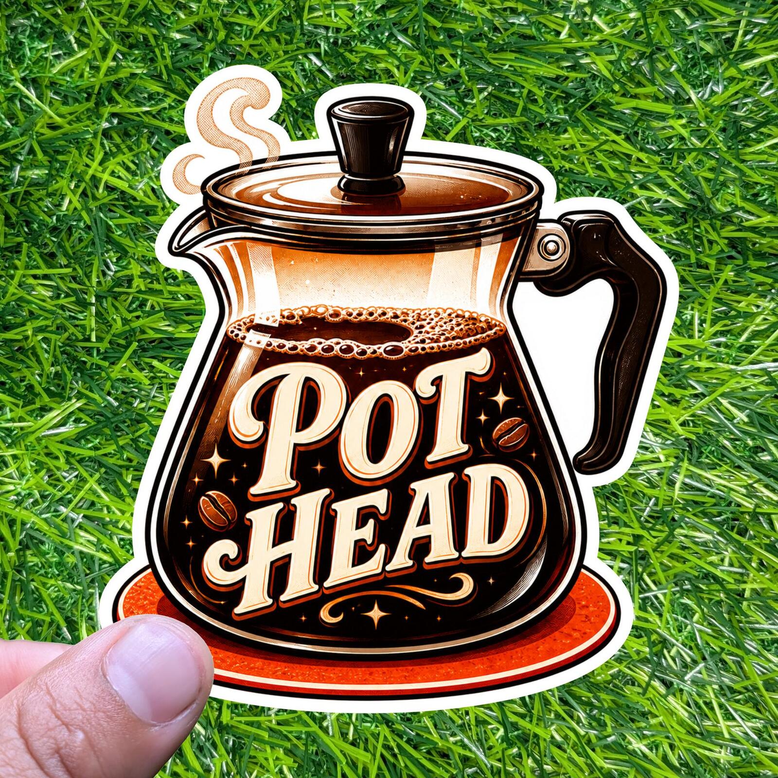 Pot Head Coffee Lover Decal Steaming Brew Carafe Caffeine Addict Sticker Roast