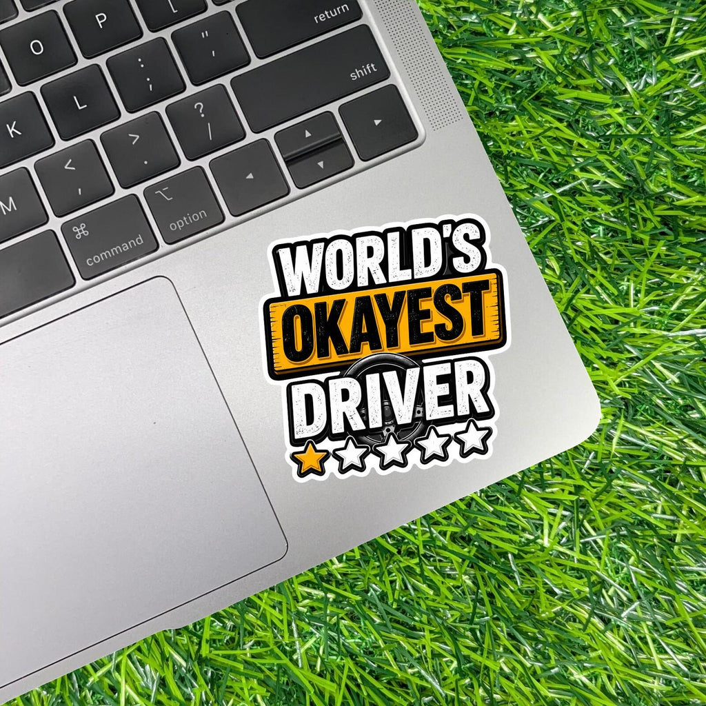 World's Okayest Driver Sticker Car Decal New License Student Road Trip Auto Humor