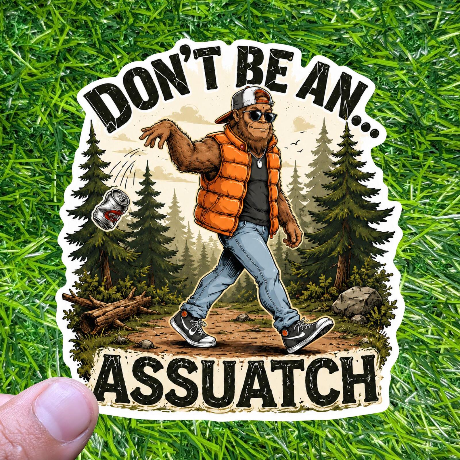 Dont Be Assuatch Sticker Sasquatch Forest Decal Bigfoot Camping Outdoor Sarcasm Hiking Trail Cryptid