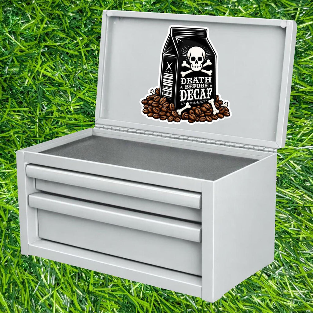 Death Before Decaf Skull Crossbones Coffee Dark Roast Caffeine Espresso Sticker