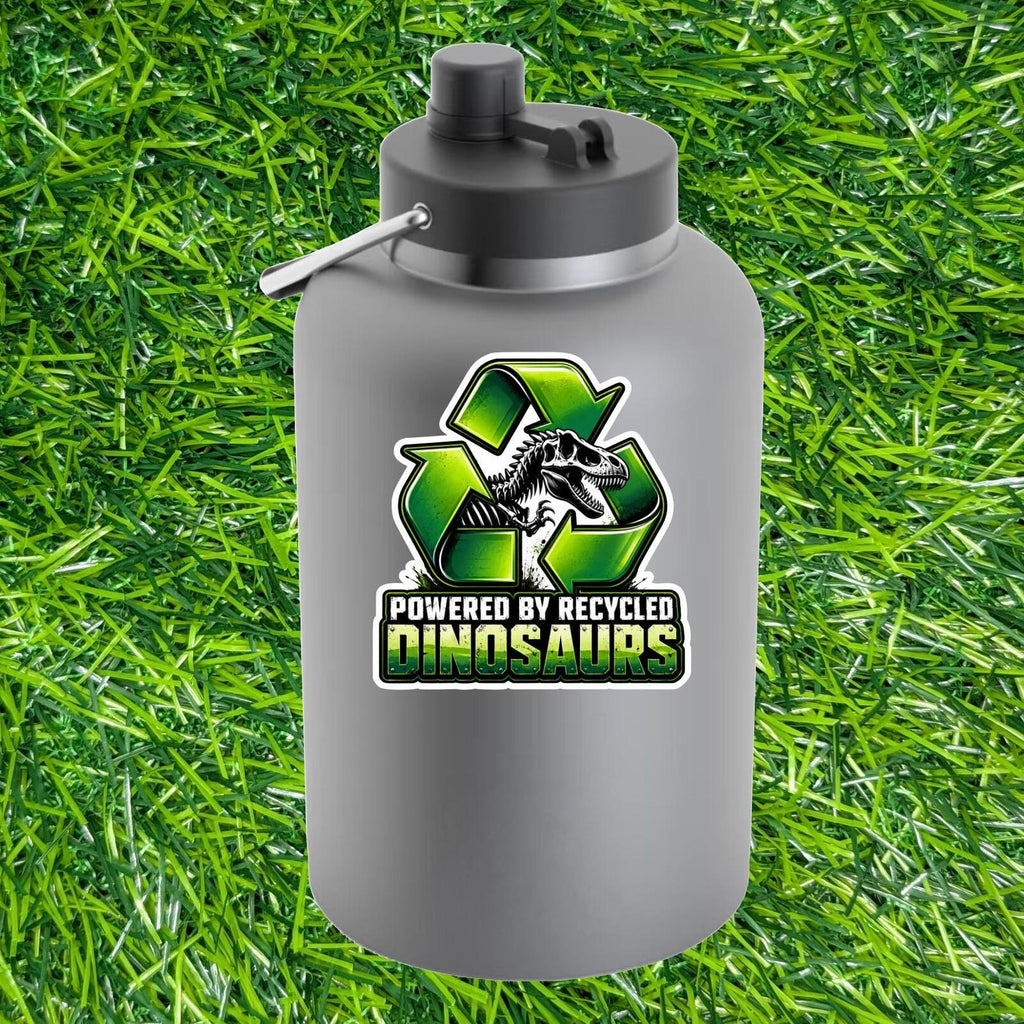 Powered By Recycled Dinosaurs Decal T-Rex Fossil Symbol Sticker Gas Vehicle Fuel