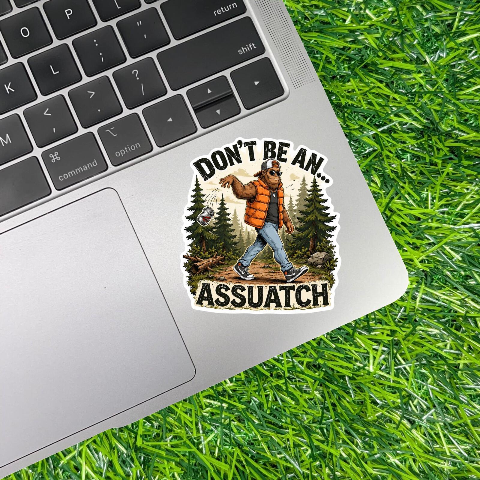 Dont Be Assuatch Sticker Sasquatch Forest Decal Bigfoot Camping Outdoor Sarcasm Hiking Trail Cryptid