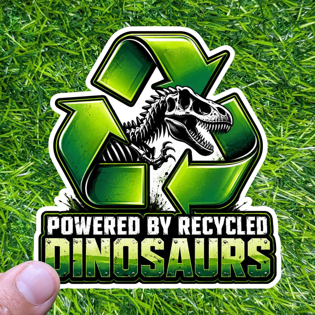 Powered By Recycled Dinosaurs Decal T-Rex Fossil Symbol Sticker Gas Vehicle Fuel