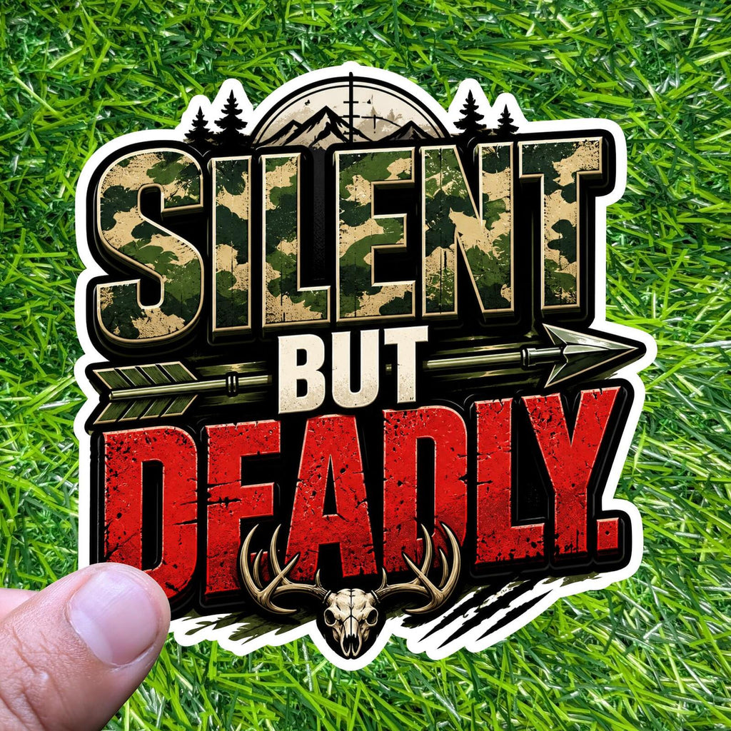 Silent But Deadly Bowhunter Decal Camo Deer Skull Arrow Archery Sticker Hunting