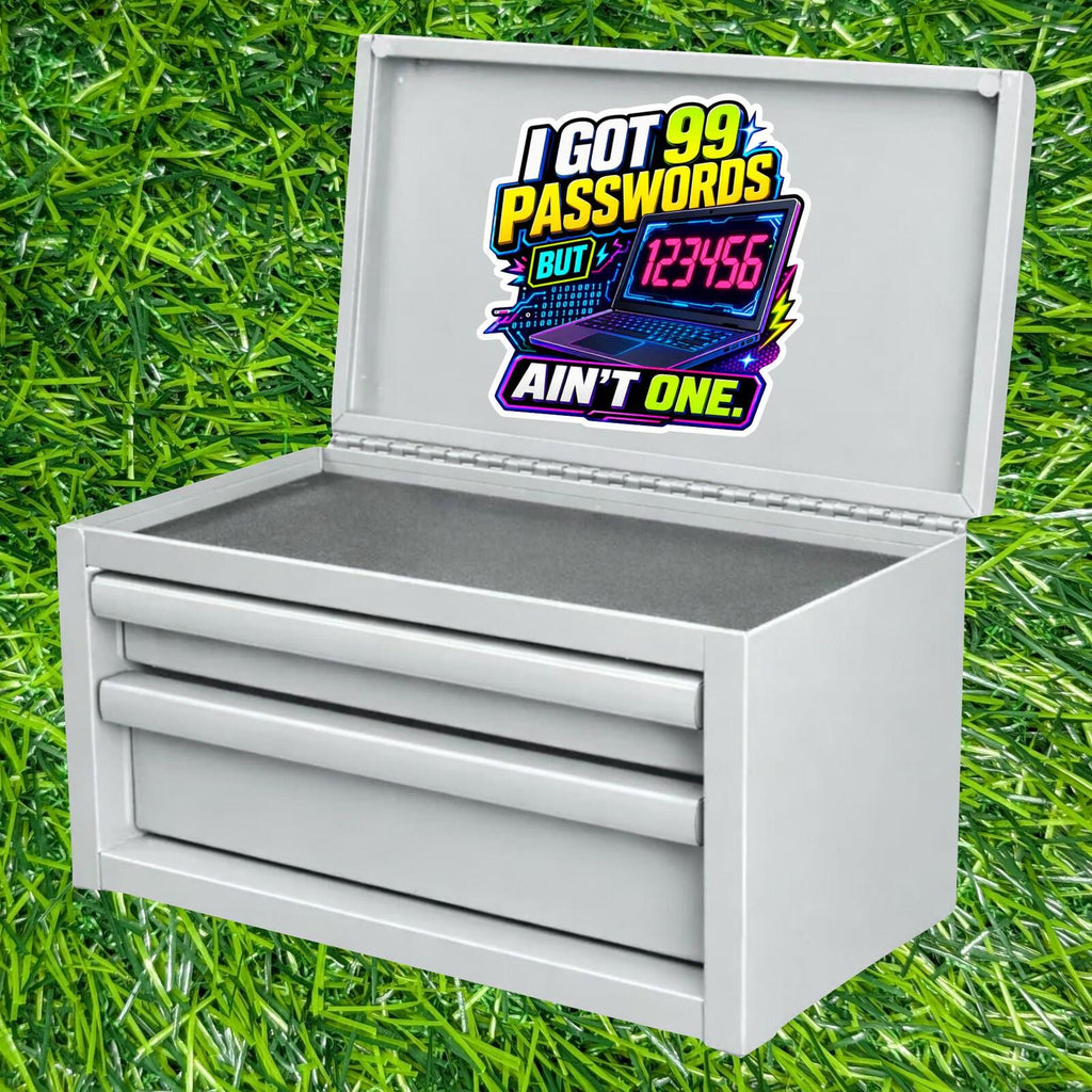 I Got 99 Passwords But 123456 Ain't One, Neon Laptop Tech Humor Sticker Decal