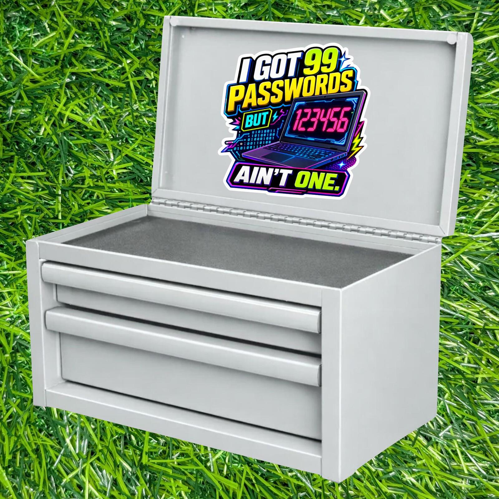 I Got 99 Passwords But 123456 Ain't One, Neon Laptop Tech Humor Sticker Decal