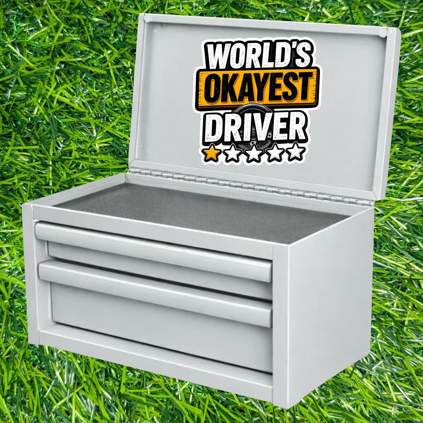 World's Okayest Driver Sticker Car Decal New License Student Road Trip Auto Humor