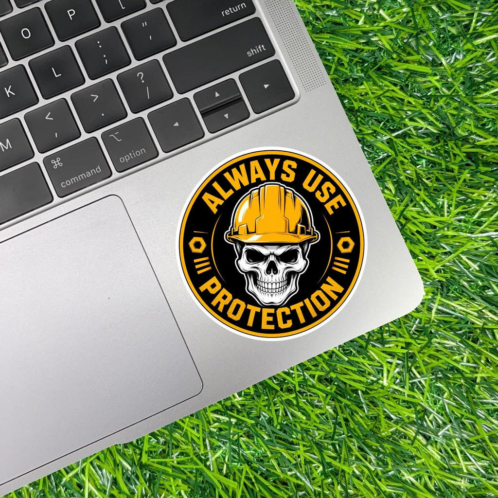 Always Use Protection Sticker Decal Hardhat Skull Safety Trade Work Blue Collar