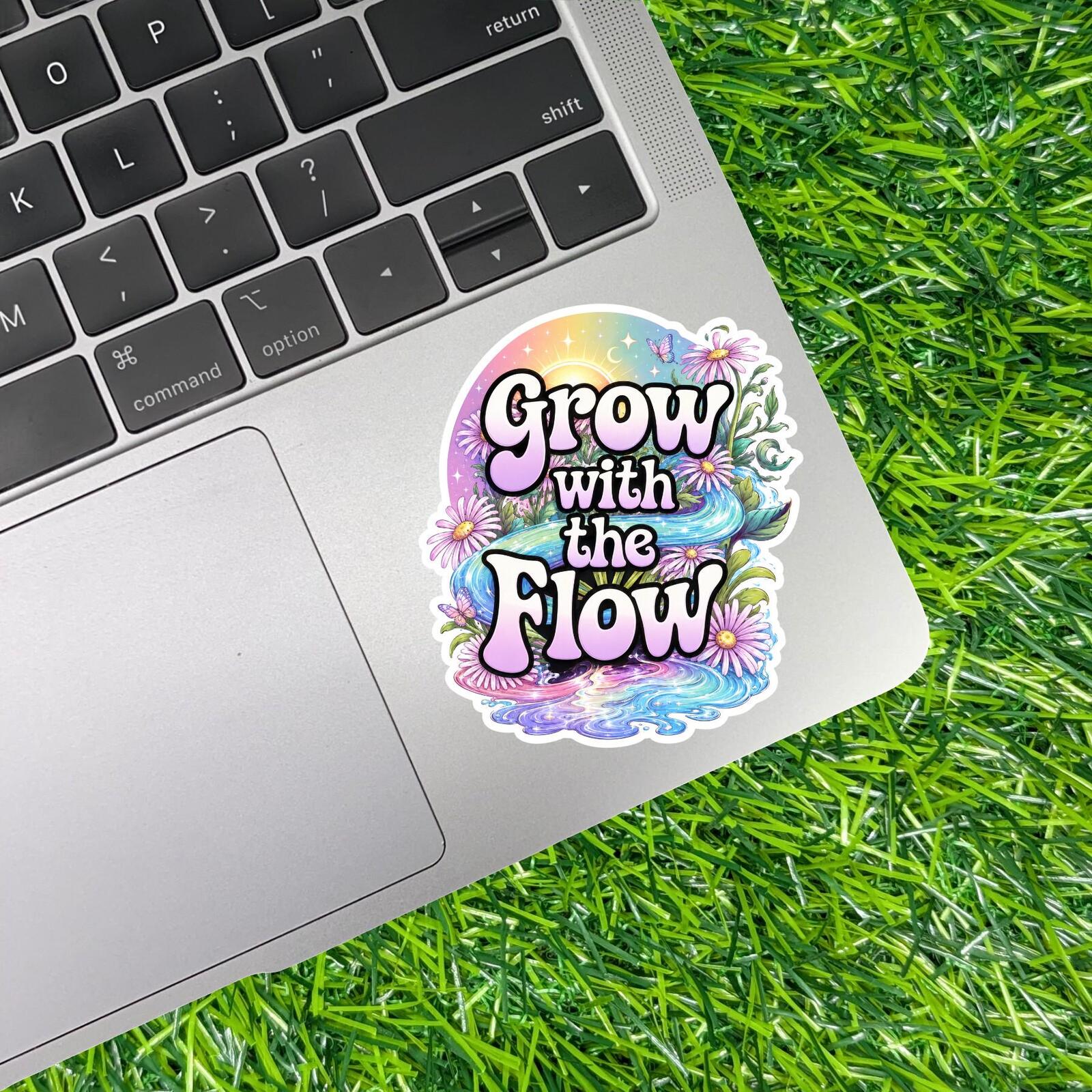Grow With The Flow Sticker Floral River Decal Daisy Butterfly Nature Self Care Garden