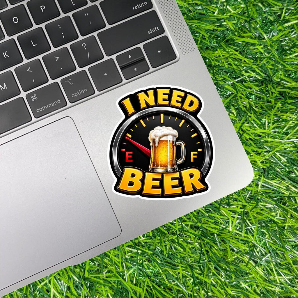 I Need Beer Fuel Gauge Sticker, Drinking Decal, Running On Empty Humor, Drinker