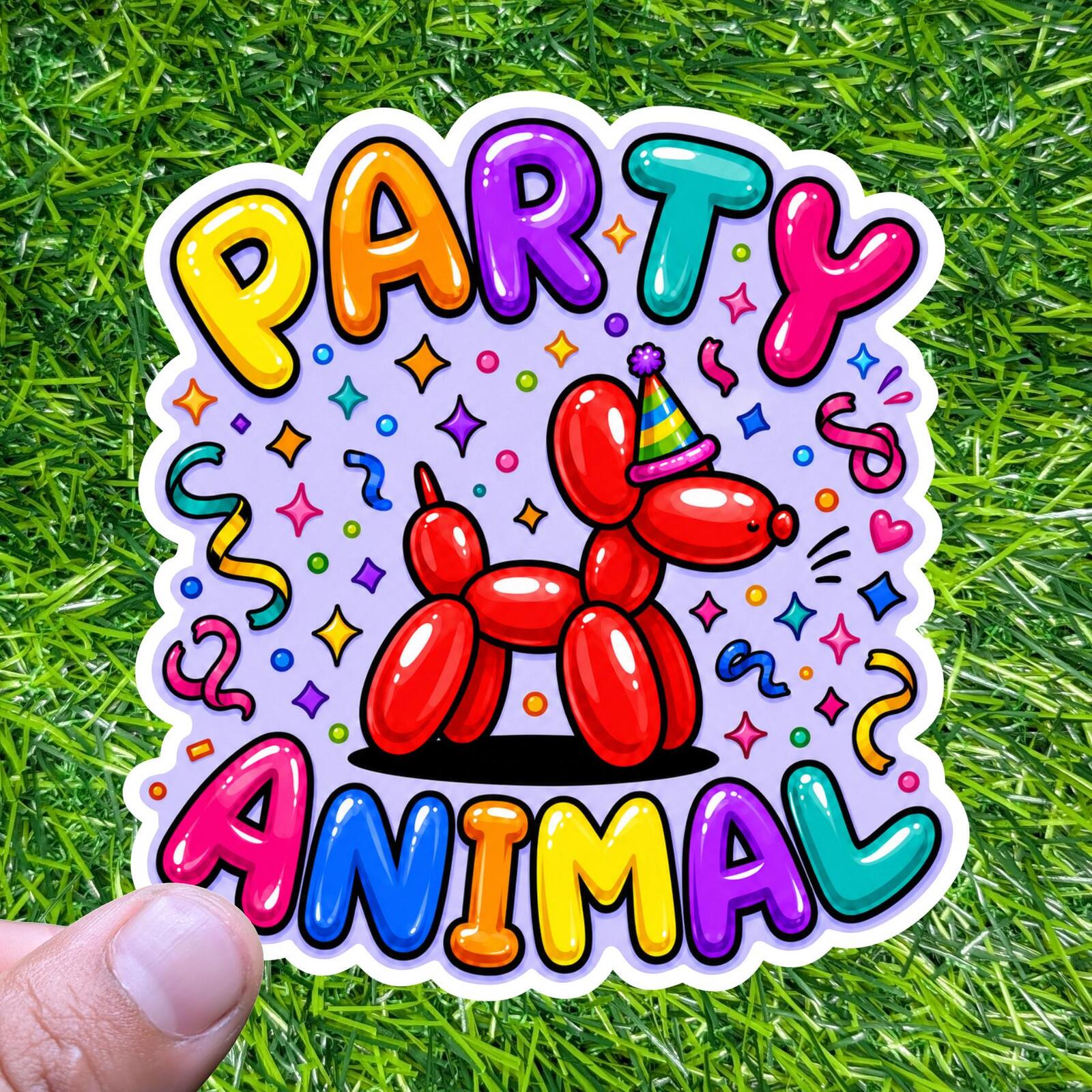 Party Animal Sticker Balloon Dog Decal Birthday Celebration Confetti Colorful Pet Lover Planner Laptop