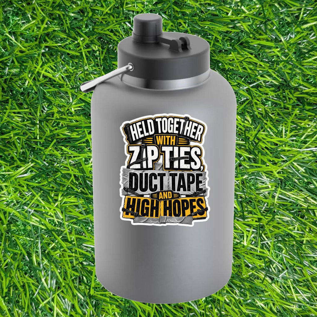 Held Together With Zip Ties Duct Tape High Hopes Sticker Decal Mechanic Repair