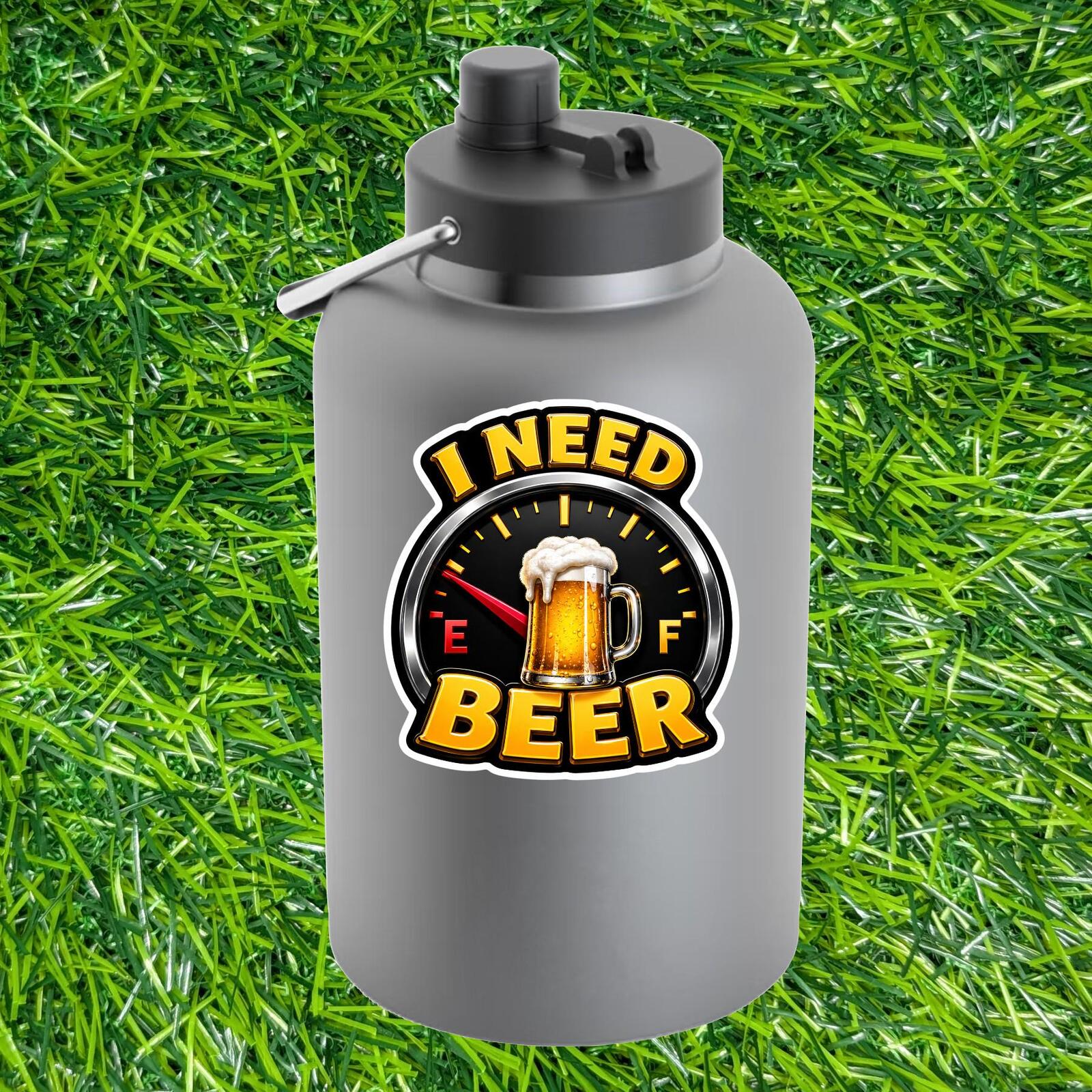 I Need Beer Fuel Gauge Sticker, Drinking Decal, Running On Empty Humor, Drinker