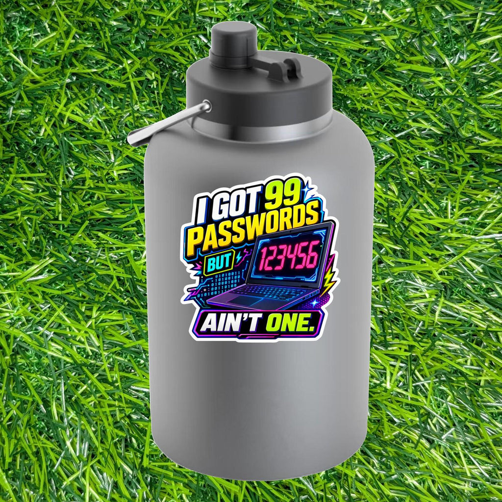 I Got 99 Passwords But 123456 Ain't One, Neon Laptop Tech Humor Sticker Decal