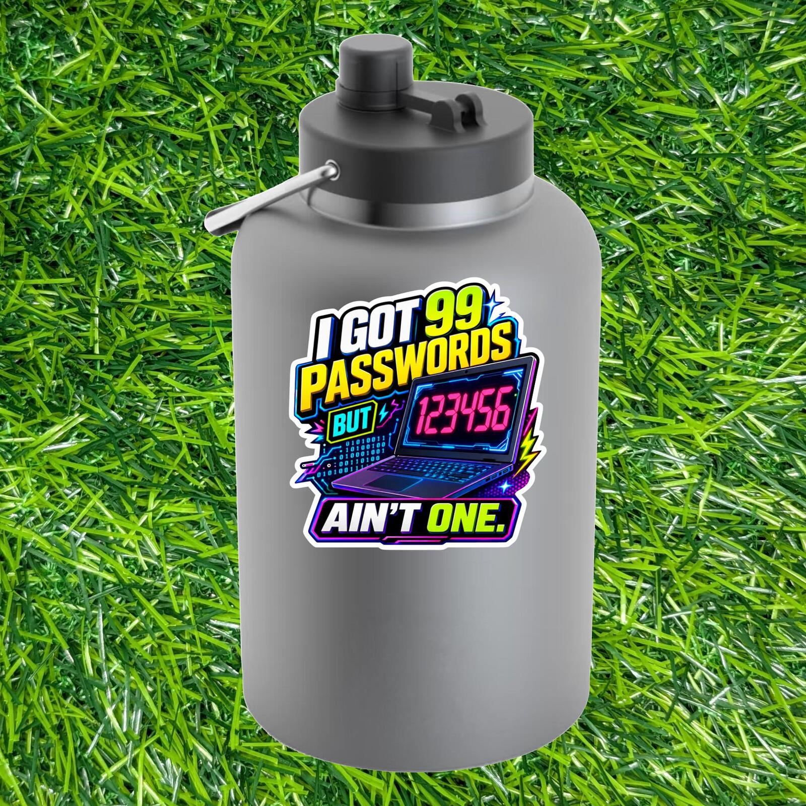I Got 99 Passwords But 123456 Ain't One, Neon Laptop Tech Humor Sticker Decal