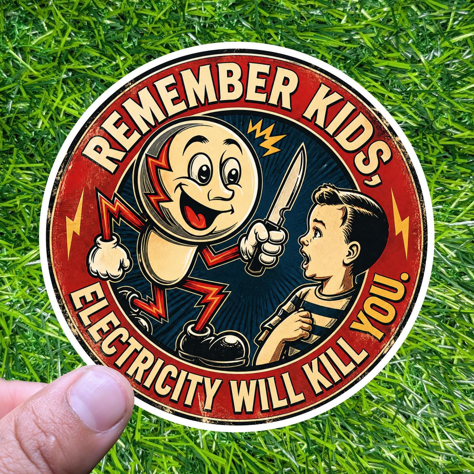 Remember Kids Electricity Will Kill You Retro Electrician Decal Warning Sticker