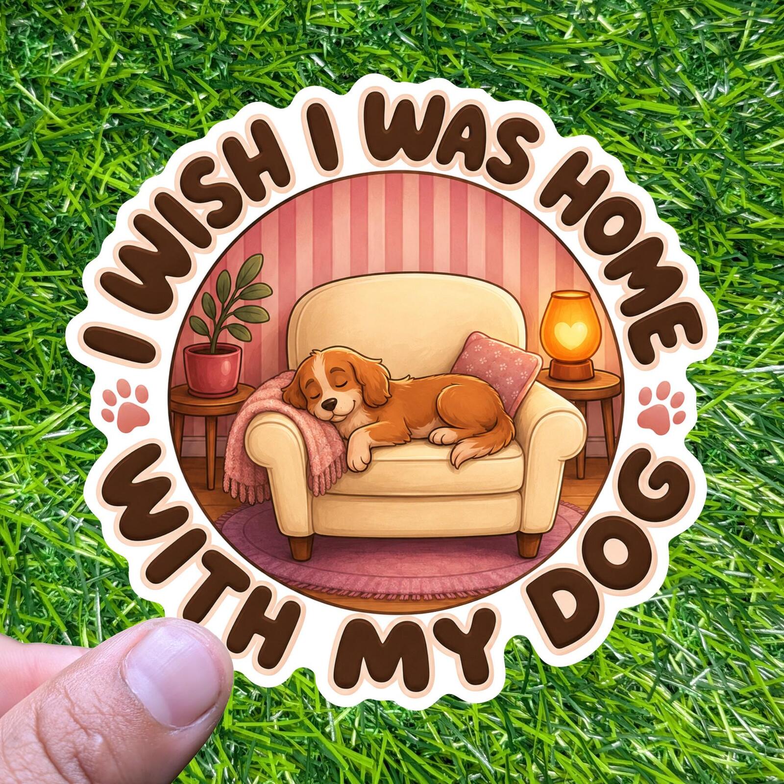 I Wish Home Dog Sticker Cozy Pet Lover Decal Puppy Couch Introvert Mood Heart