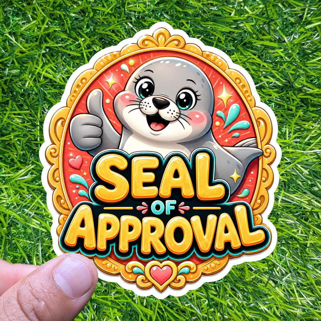 Seal of Approval Sticker, Animal Pun Decal, Marine Ocean Humor Thumbs Up Kawaii