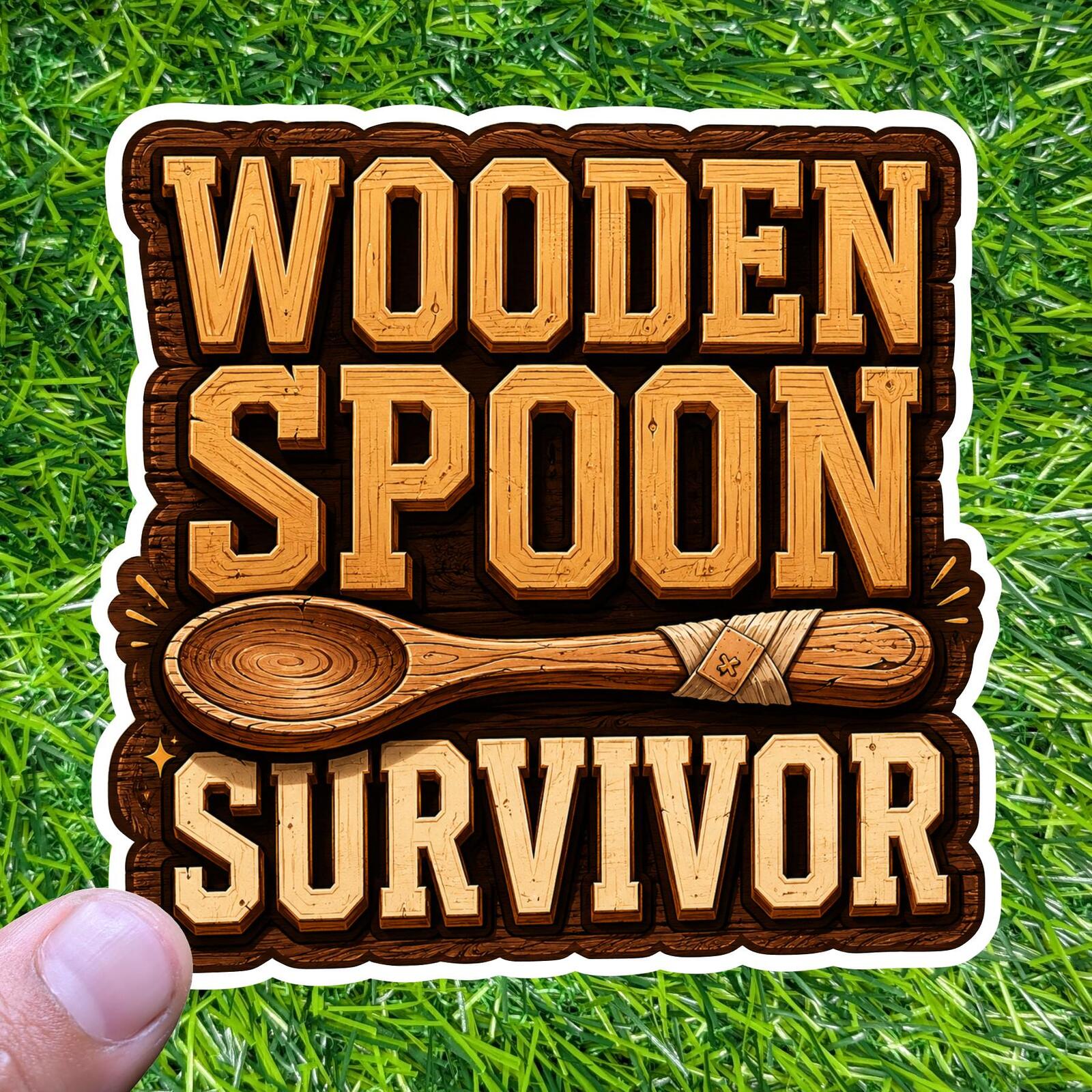 Wooden Spoon Survivor Sticker Childhood Discipline Kitchen Decal Retro Parenting