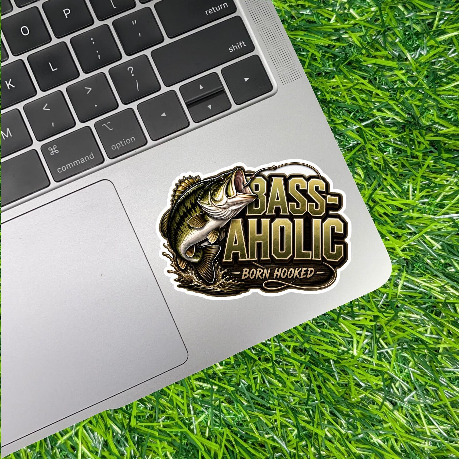 Bassaholic Born Hooked Fishing Sticker Bass Angler Decal Lake Boat Tackle Fisherman Outdoors River