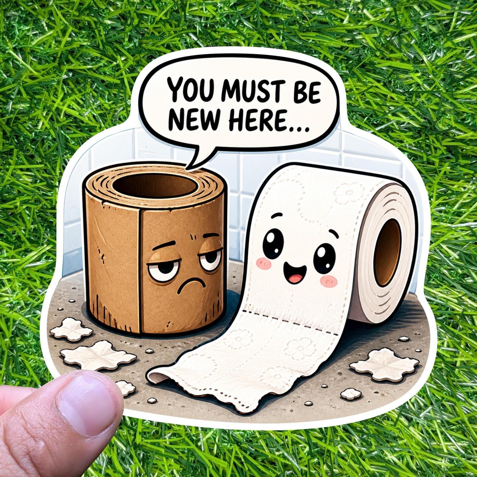 You Must Be New Here Toilet Paper Roll Decal Sarcastic Bathroom Humor Sticker