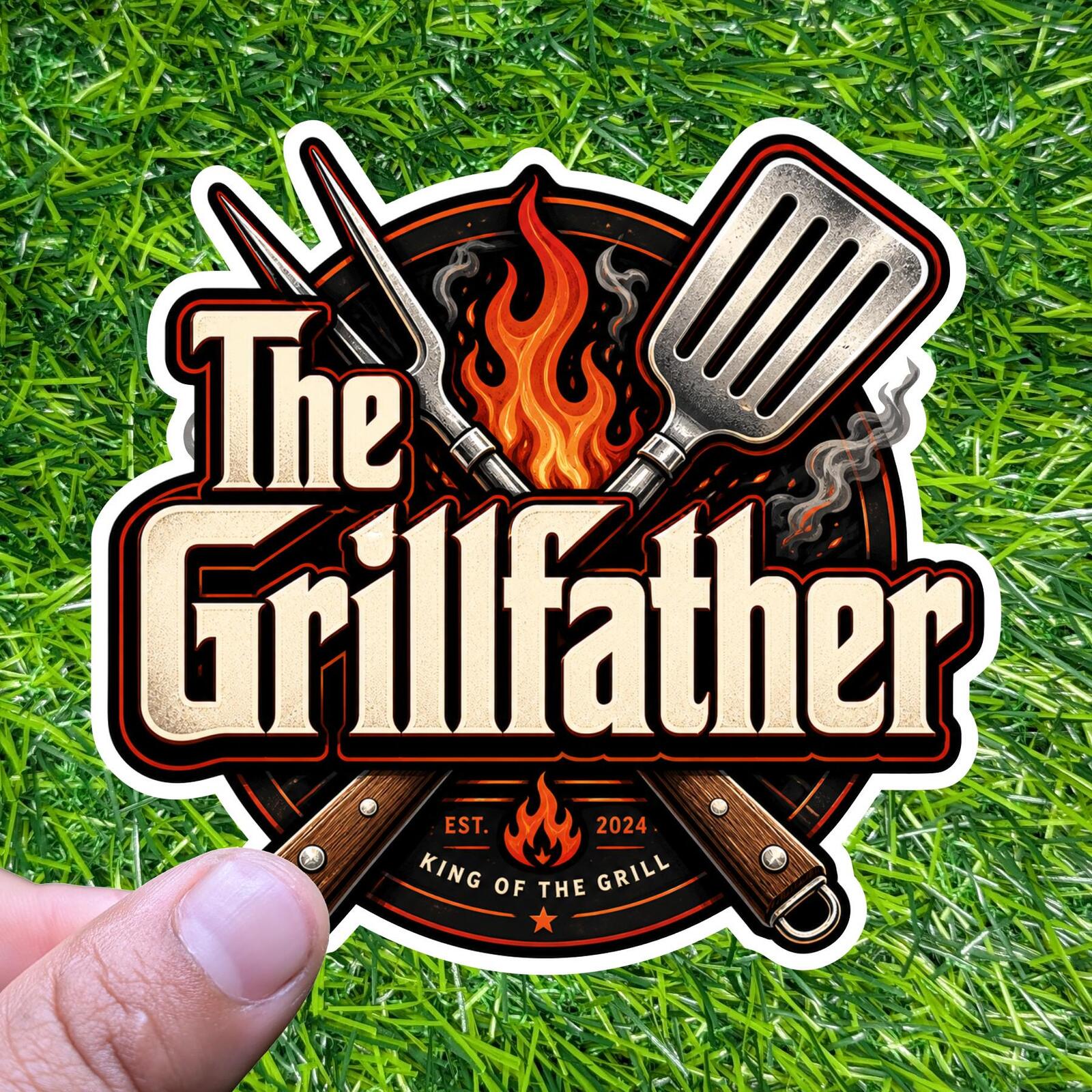 The Grillfather King Grill Decal BBQ Spatula Backyard Sticker Cookout Dad Chef