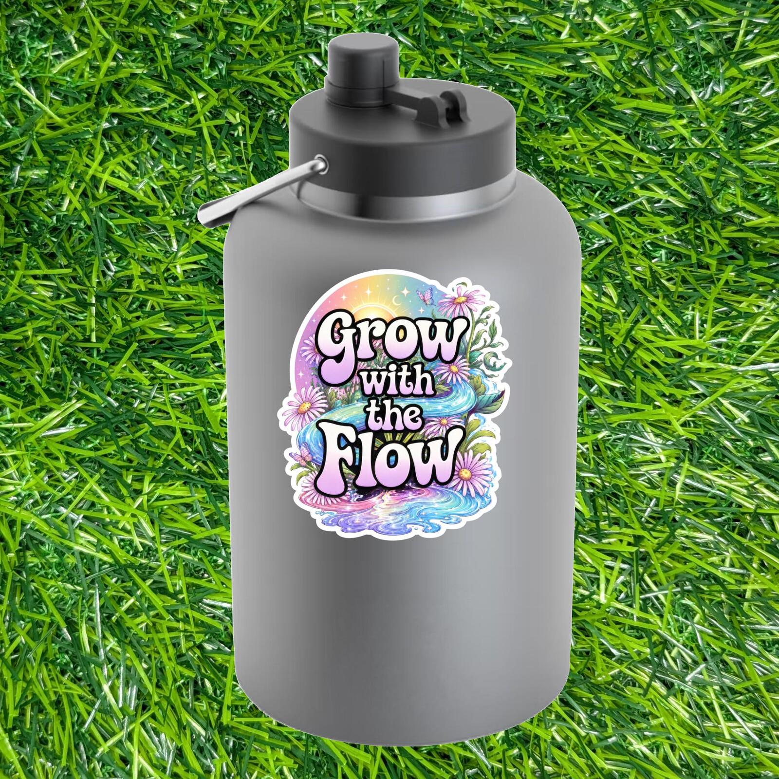 Grow With The Flow Sticker Floral River Decal Daisy Butterfly Nature Self Care Garden