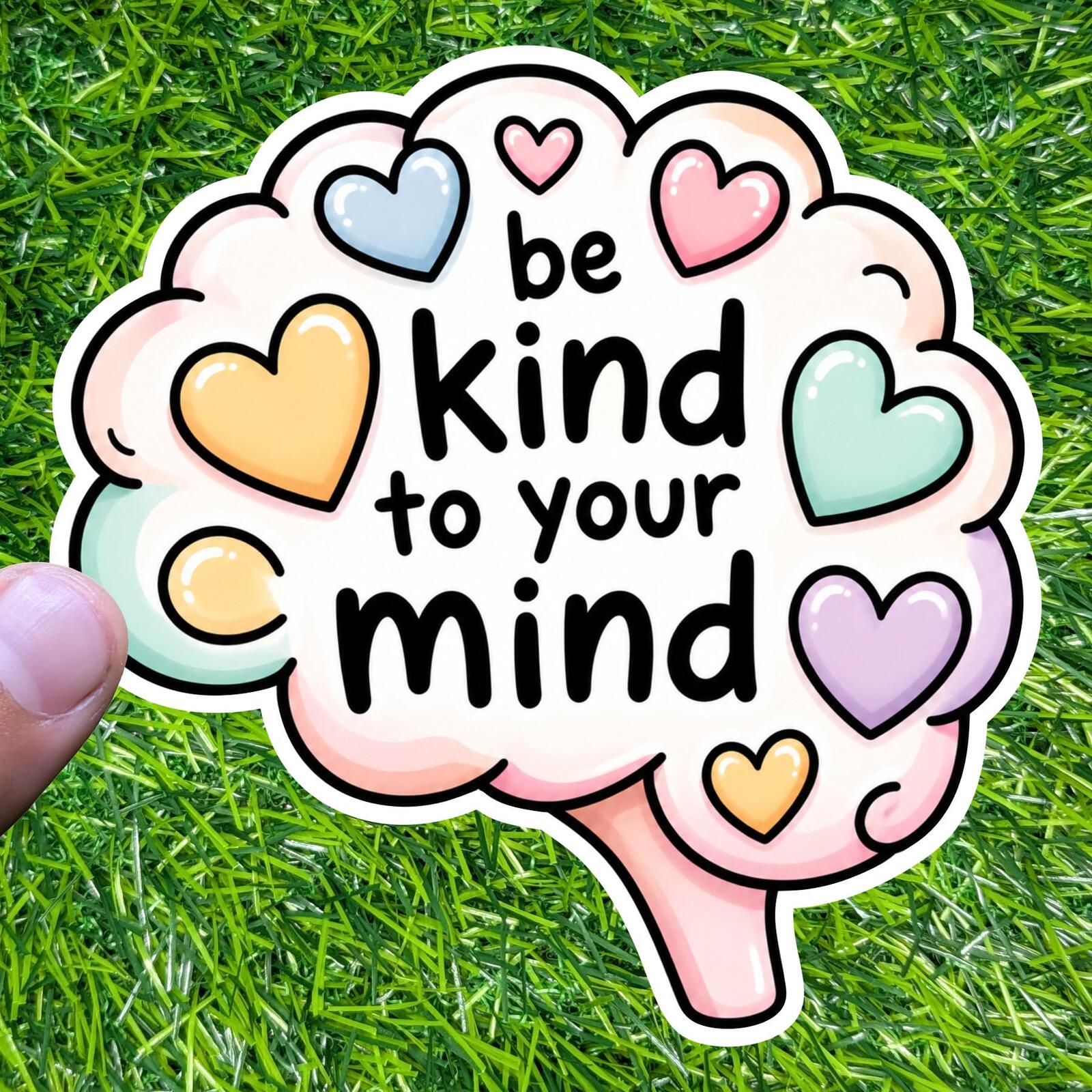 Be Kind To Your Mind Brain Sticker Mental Health Decal Self Care Hearts Reminder