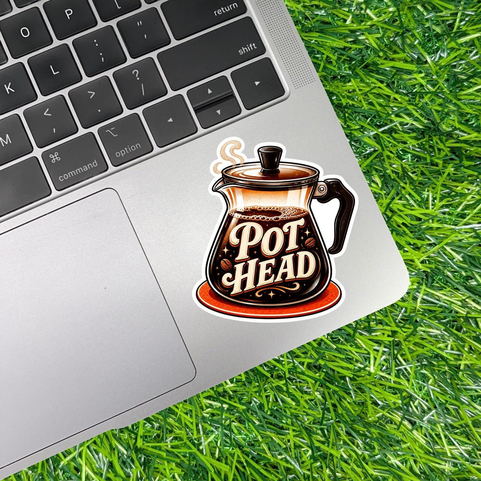 Pot Head Coffee Lover Decal Steaming Brew Carafe Caffeine Addict Sticker Roast