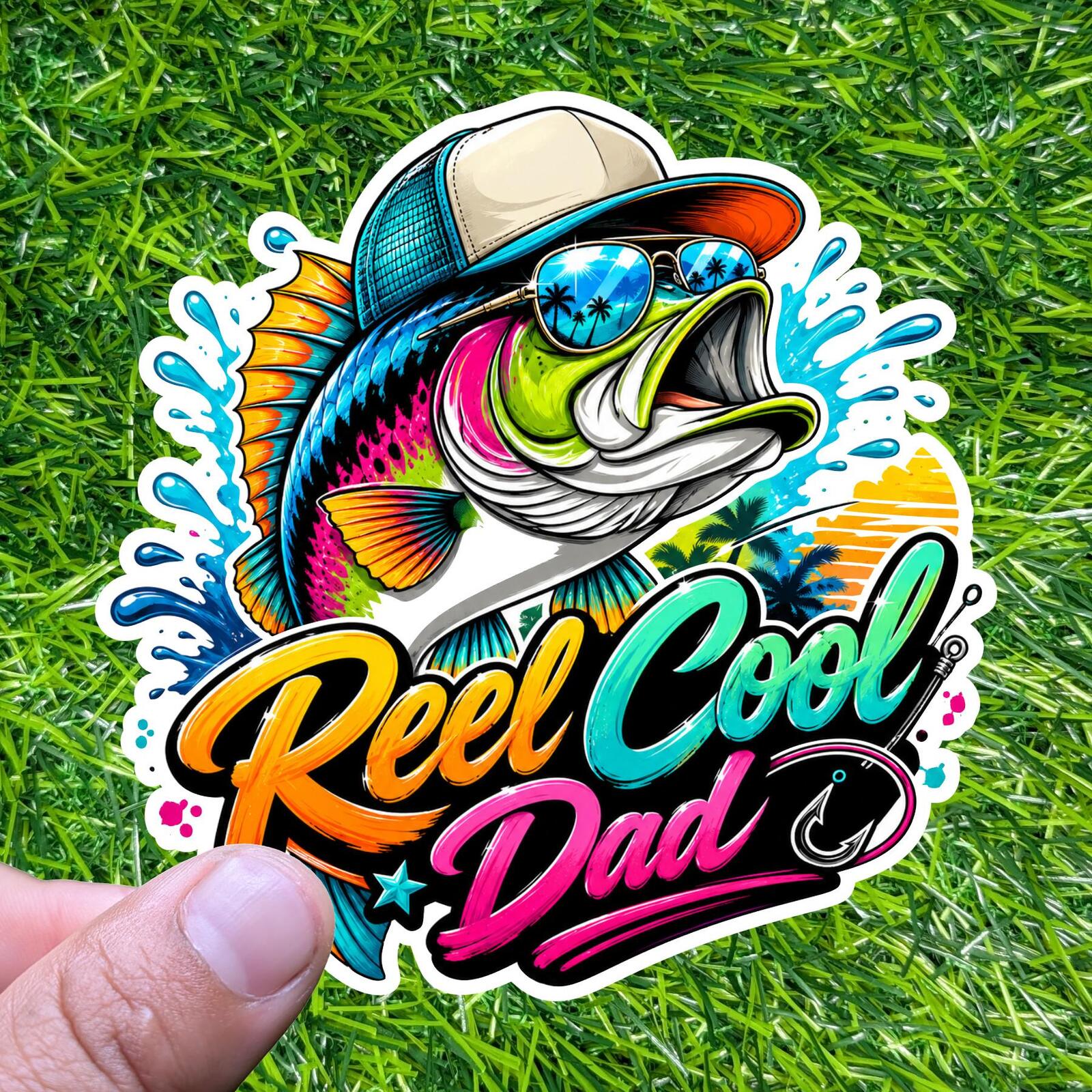 Reel Cool Dad Fishing Decal, Wide Mouth Bass Father Sticker