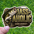 Bassaholic Born Hooked Fishing Sticker Bass Angler Decal Lake Boat Tackle Fisherman Outdoors River