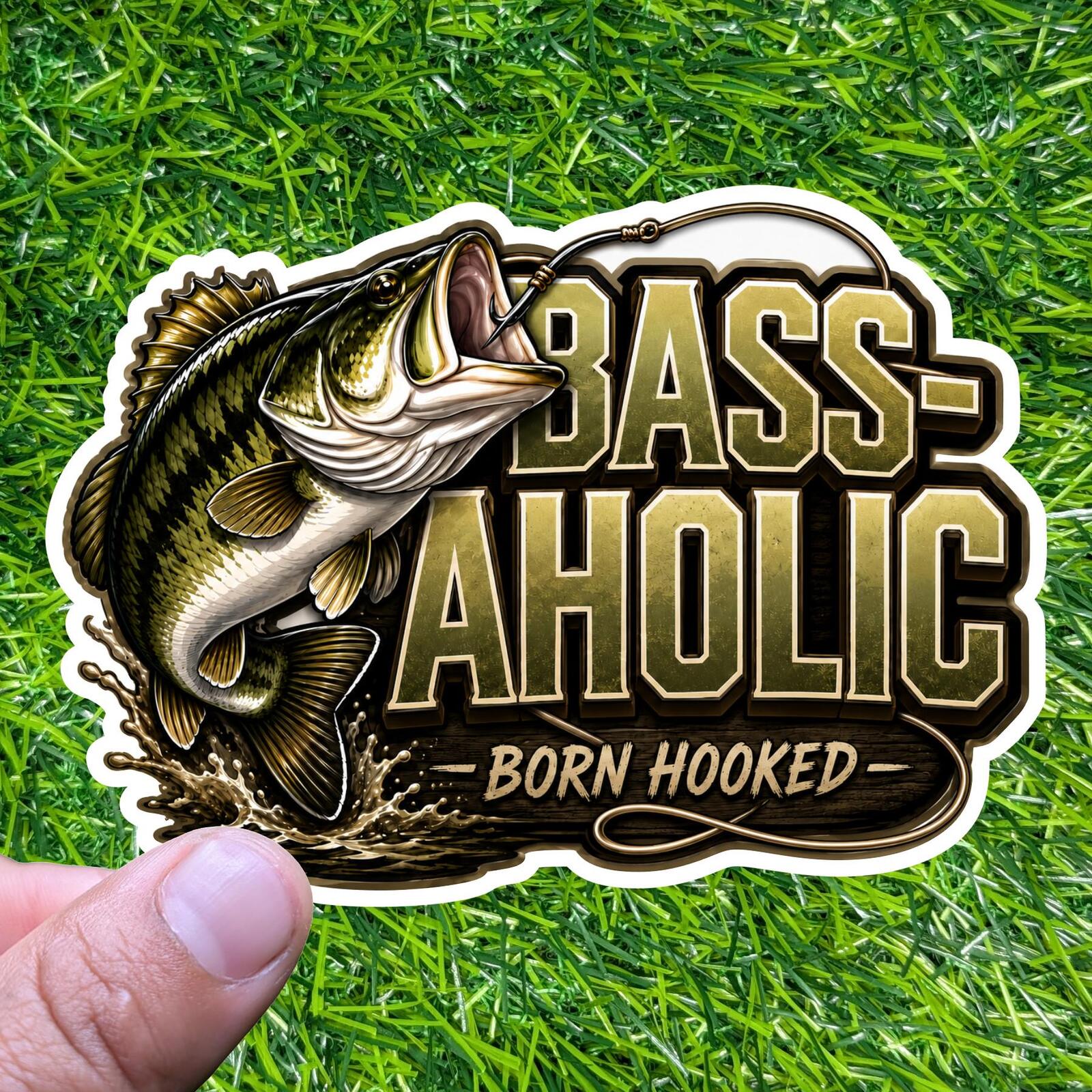 Bassaholic Born Hooked Fishing Sticker Bass Angler Decal Lake Boat Tackle Fisherman Outdoors River
