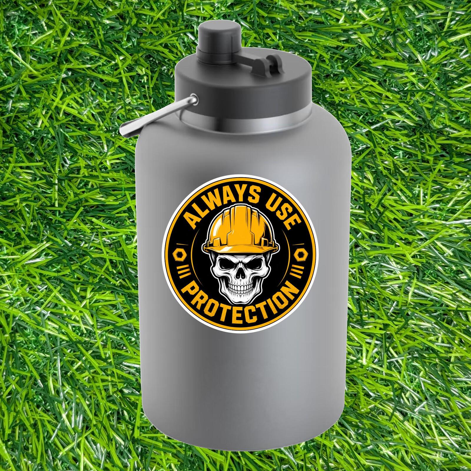 Always Use Protection Sticker Decal Hardhat Skull Safety Trade Work Blue Collar