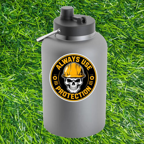 Always Use Protection Sticker Decal Hardhat Skull Safety Trade Work Blue Collar