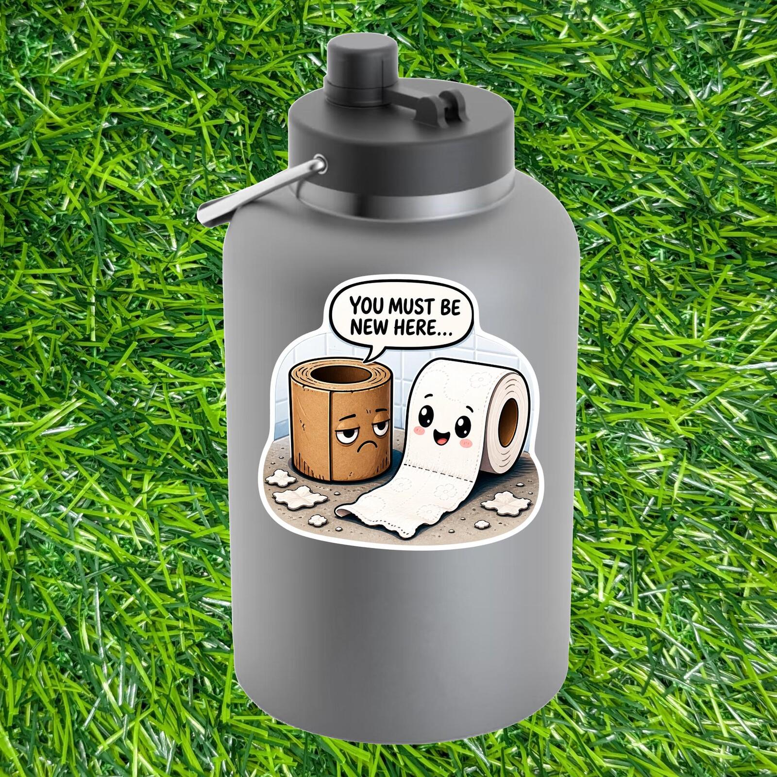 You Must Be New Here Toilet Paper Roll Decal Sarcastic Bathroom Humor Sticker