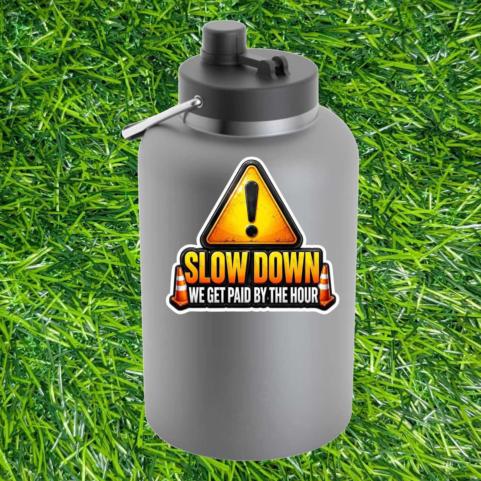 Slow Down Paid Hour Sticker Construction Worker Decal Traffic Cone Warning Sign Crew Jobsite Humor