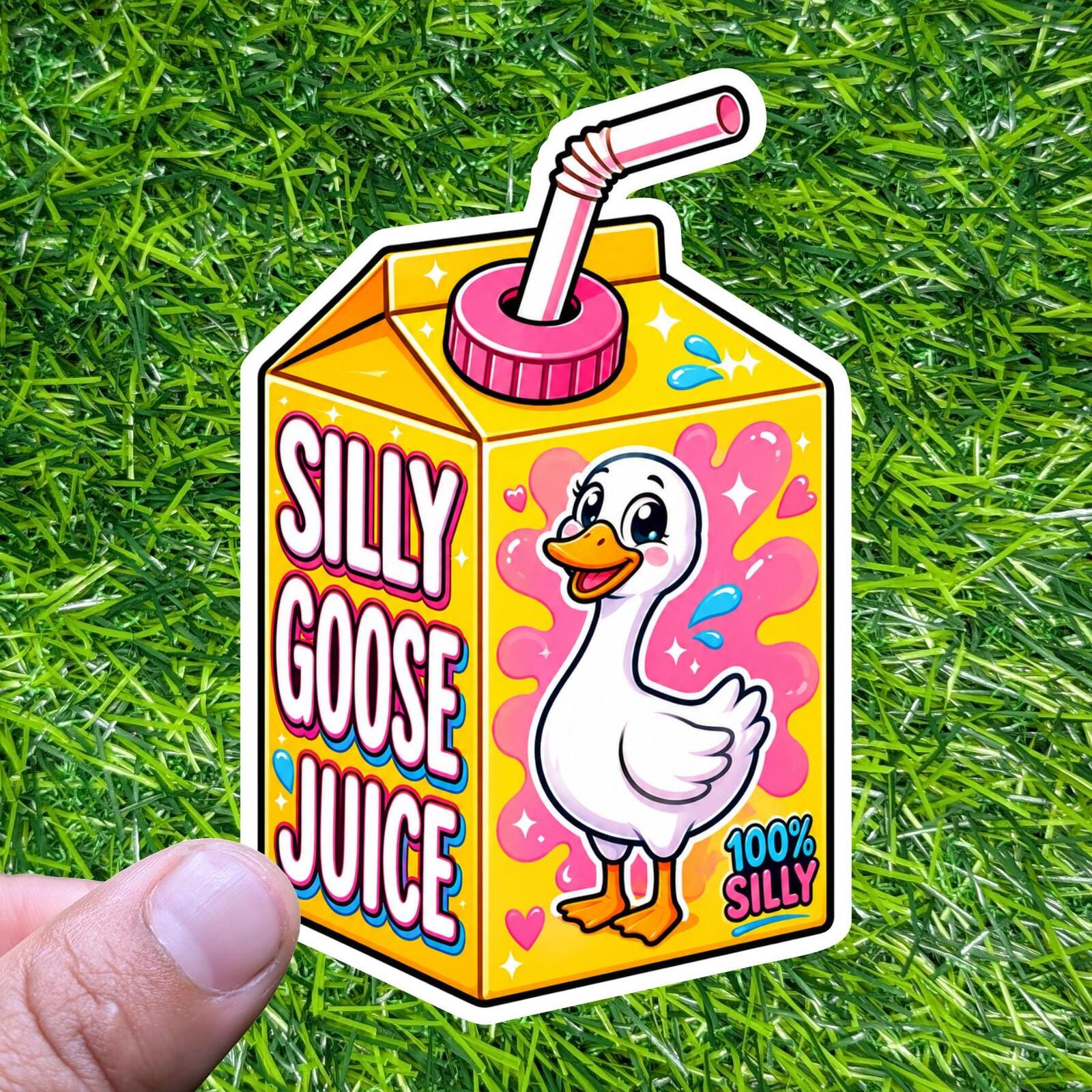 Silly Goose Juice Box Decal, Kawaii Duck 100 Humor Sticker Quirky Animal Carton