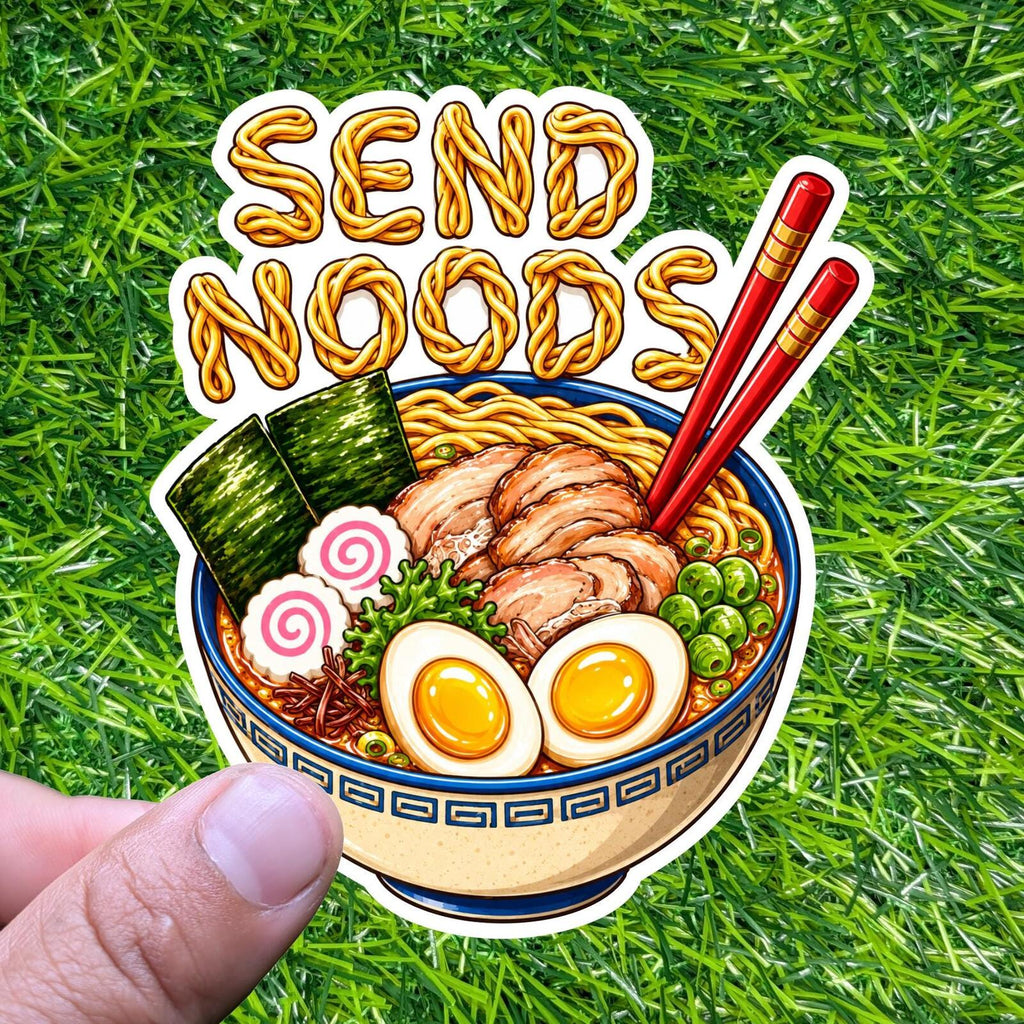 Send Noods Ramen Noodle Bowl Decal Sarcastic Japanese Food Chopsticks Sticker