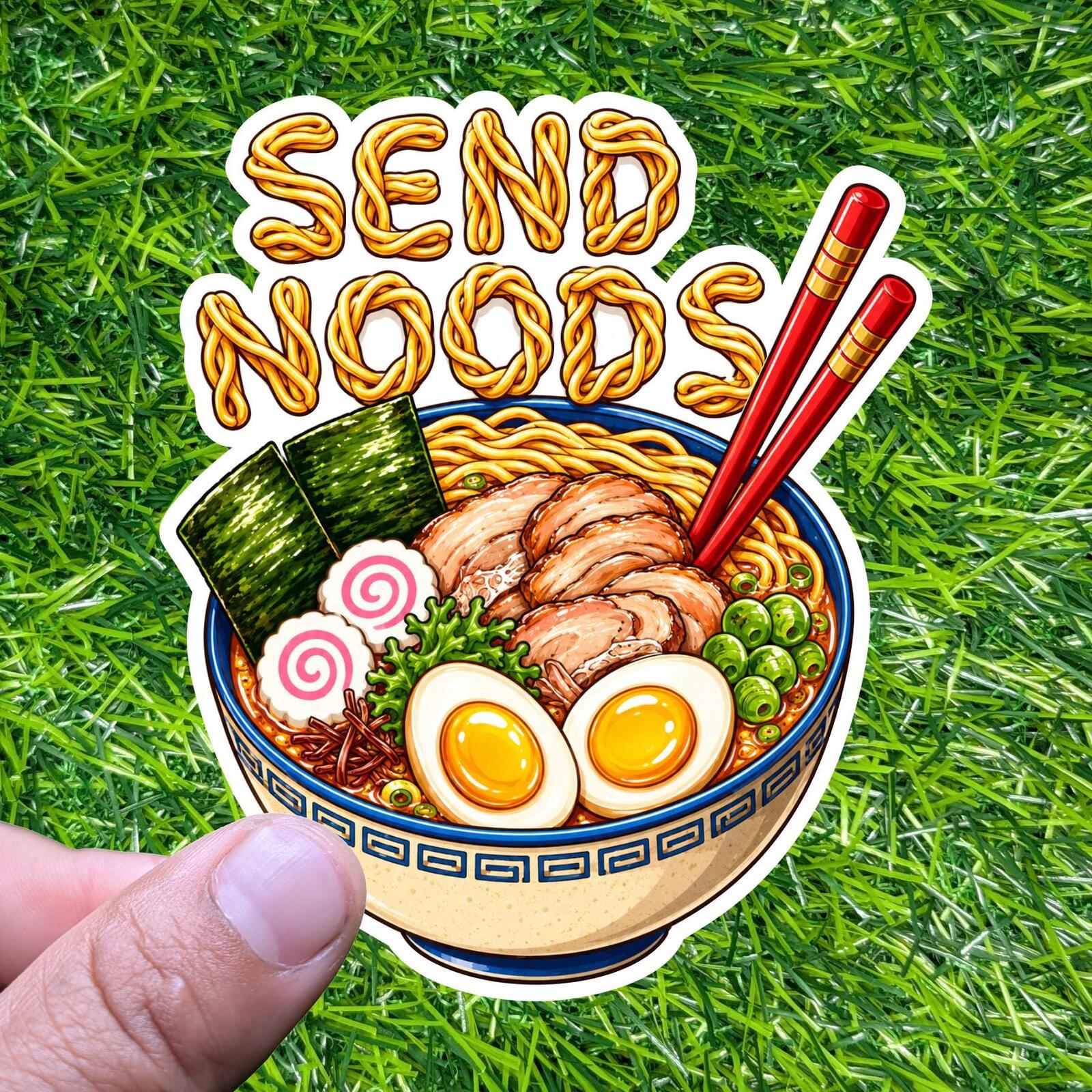 Send Noods Ramen Noodle Bowl Decal Sarcastic Japanese Food Chopsticks Sticker