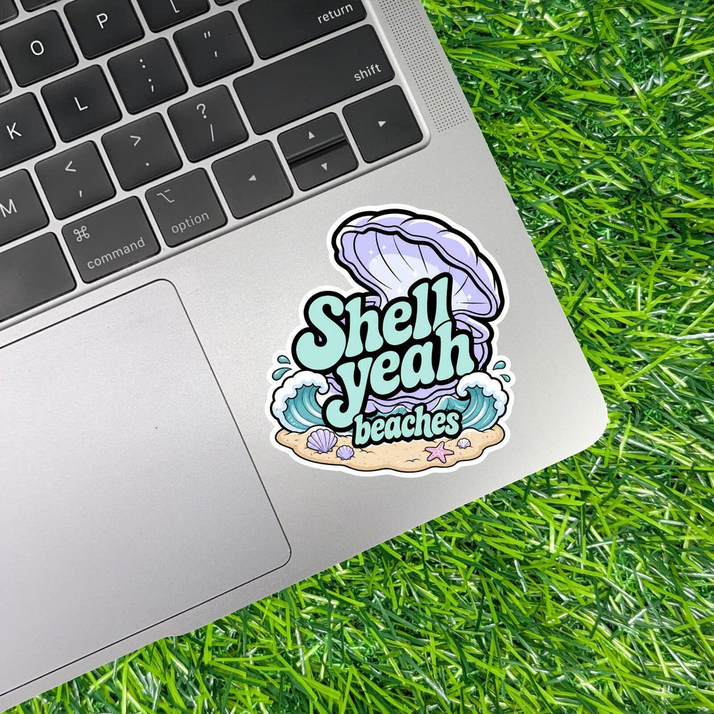 Shell Yeah Beaches Sticker Ocean Seashell Wave Decal Coastal Summer Beach Lover Mermaid Vibes