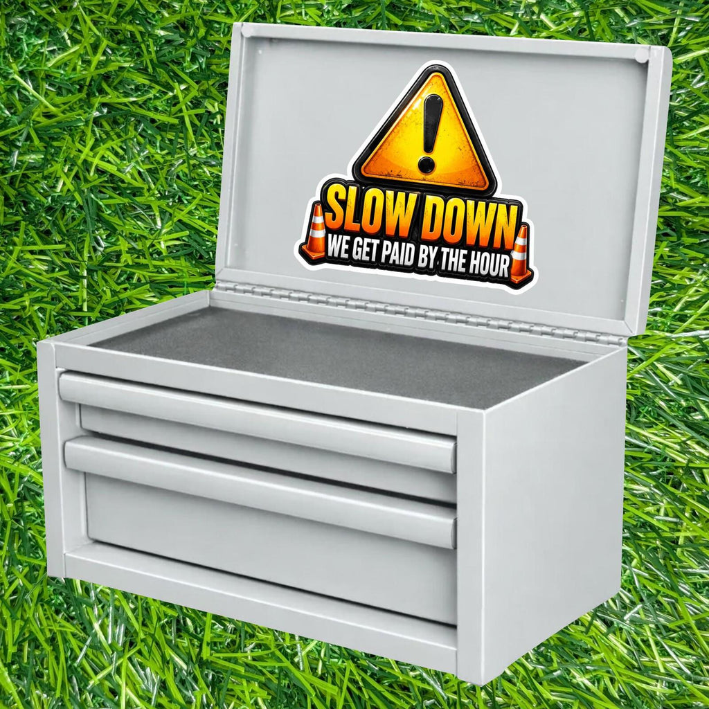 Slow Down Paid Hour Sticker Construction Worker Decal Traffic Cone Warning Sign Crew Jobsite Humor