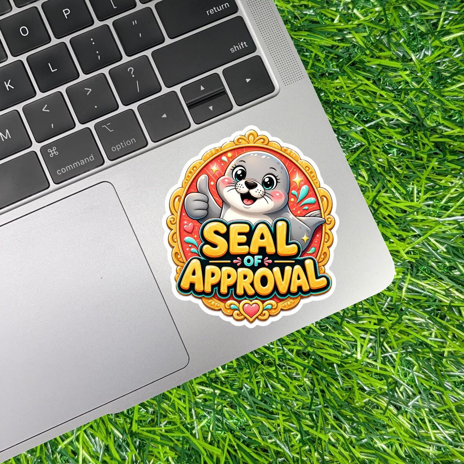 Seal of Approval Sticker, Animal Pun Decal, Marine Ocean Humor Thumbs Up Kawaii